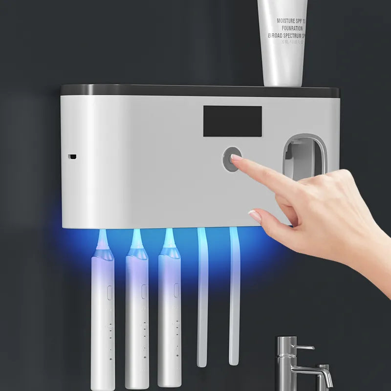 Electric Toothbrush Holder with UV Sterilization and Toothpaste Dispenser - OJM EXPRESS